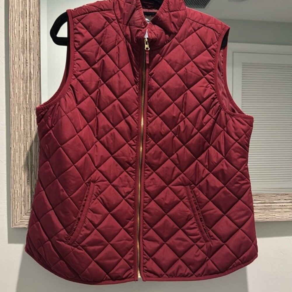 Old Navy Burgundy with Gold Zipper Down Puffer Vest XL
